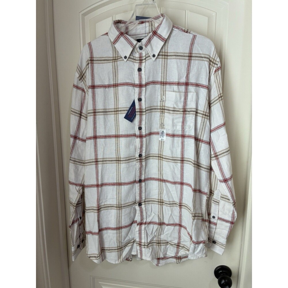 Croft and Barrow Flannel Mens Large Shirt NWT Cream Red Plaid Signature Classic